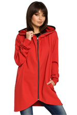 beauty Størrelse Hette-genser med glidelås fra BeWear til dame fra MS StyleHaven, laget av Viskose; Bomull; polyester, farge Rød, størrelse S/M, med long ermer, perfekt til dress