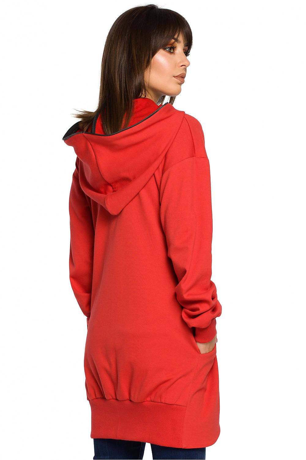 beauty Størrelse Hette-genser med glidelås fra BeWear til dame fra MS StyleHaven, laget av Viskose; Bomull; polyester, farge Rød, størrelse 2XL/3XL, med long ermer, perfekt til dress