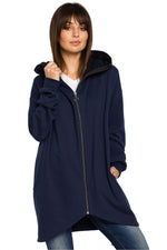 beauty Størrelse Hette-genser med glidelås fra BeWear til dame fra MS StyleHaven, laget av Viskose; Bomull; polyester, farge Marineblå, størrelse S/M, med long ermer, perfekt til dress