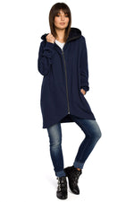 beauty Størrelse Hette-genser med glidelås fra BeWear til dame fra MS StyleHaven, laget av Viskose; Bomull; polyester, farge Marineblå, størrelse L/XL, med long ermer, perfekt til dress