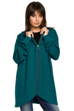 beauty Størrelse Hette-genser med glidelås fra BeWear til dame fra MS StyleHaven, laget av Viskose; Bomull; polyester, farge Grønn, størrelse S/M, med long ermer, perfekt til dress
