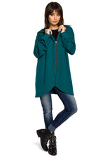 beauty Størrelse Hette-genser med glidelås fra BeWear til dame fra MS StyleHaven, laget av Viskose; Bomull; polyester, farge Grønn, størrelse L/XL, med long ermer, perfekt til dress