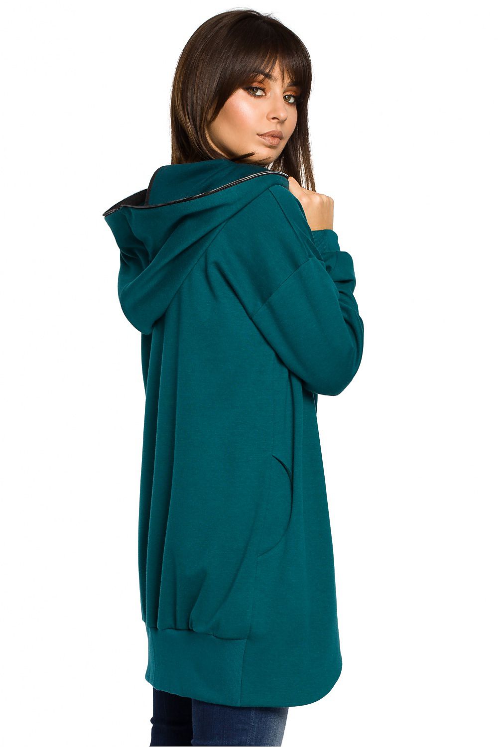 beauty Størrelse Hette-genser med glidelås fra BeWear til dame fra MS StyleHaven, laget av Viskose; Bomull; polyester, farge Grønn, størrelse 2XL/3XL, med long ermer, perfekt til dress