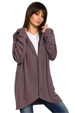 beauty Størrelse Hette-genser med glidelås fra BeWear til dame fra MS StyleHaven, laget av Viskose; Bomull; polyester, farge Brun, størrelse S/M, med long ermer, perfekt til dress
