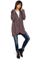 beauty Størrelse Hette-genser med glidelås fra BeWear til dame fra MS StyleHaven, laget av Viskose; Bomull; polyester, farge Brun, størrelse L/XL, med long ermer, perfekt til dress