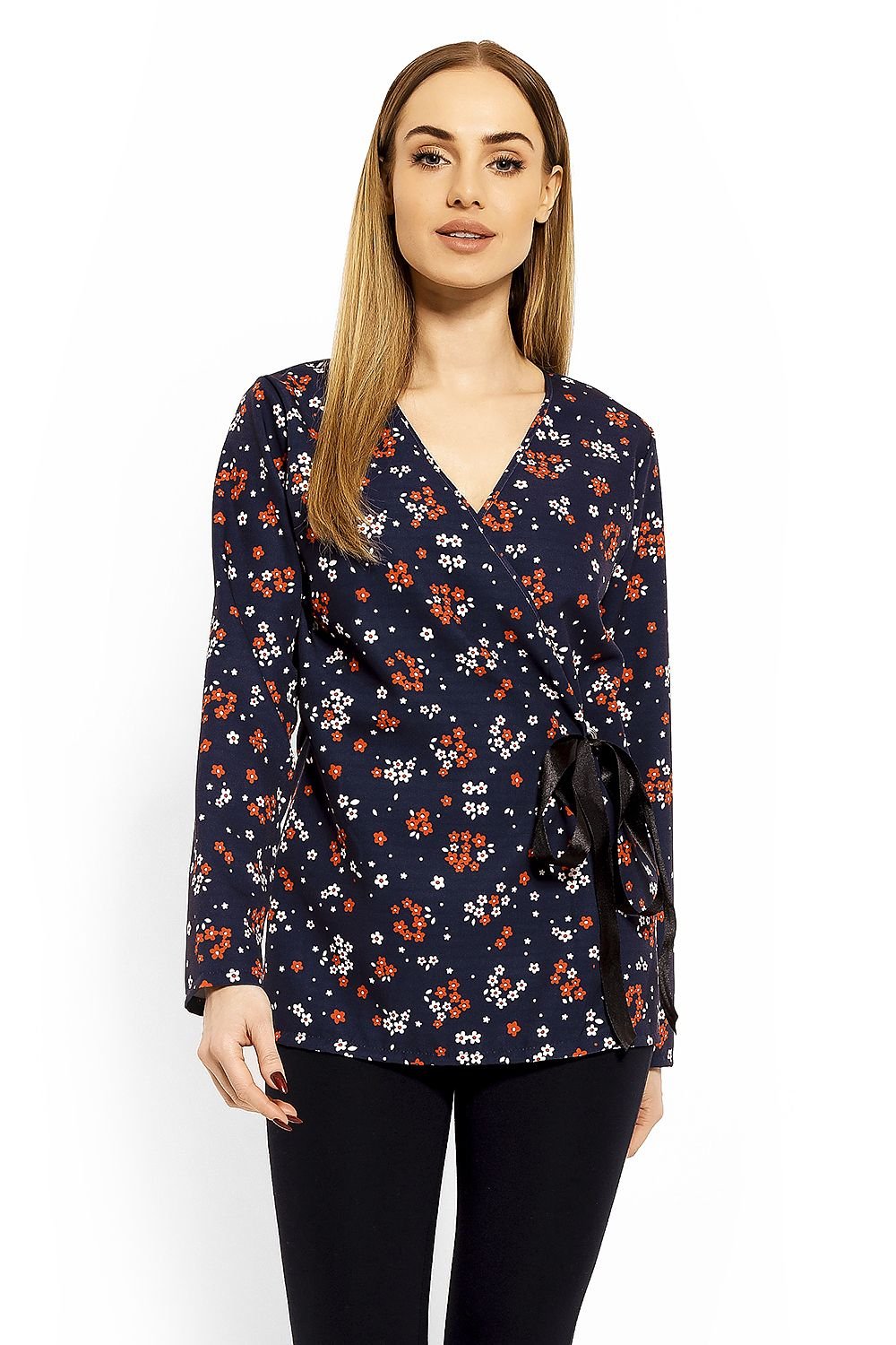 Wrap gravidbluse fra PeeKaBoo til dame fra MS StyleHaven, laget av Elastan; Bomull, farge Marineblå, størrelse S/M, med long ermer, perfekt til casual; dress