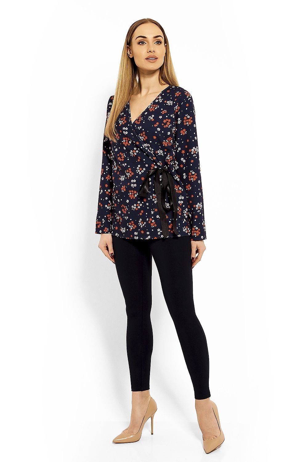 Wrap gravidbluse fra PeeKaBoo til dame fra MS StyleHaven, laget av Elastan; Bomull, farge Marineblå, størrelse L/XL, med long ermer, perfekt til casual; dress