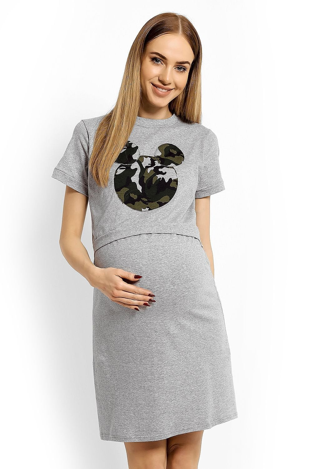 Nursing Nightshirt fra PeeKaBoo til dame fra MS StyleHaven, laget av Elastan; Bomull, farge Grå, størrelse S/M, med 3-4; long ermer, perfekt til casual; dress