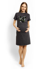 Nursing Nightshirt fra PeeKaBoo til dame fra MS StyleHaven, laget av Elastan; Bomull, farge Grå 2, størrelse L/XL, med 3-4; long ermer, perfekt til casual; dress