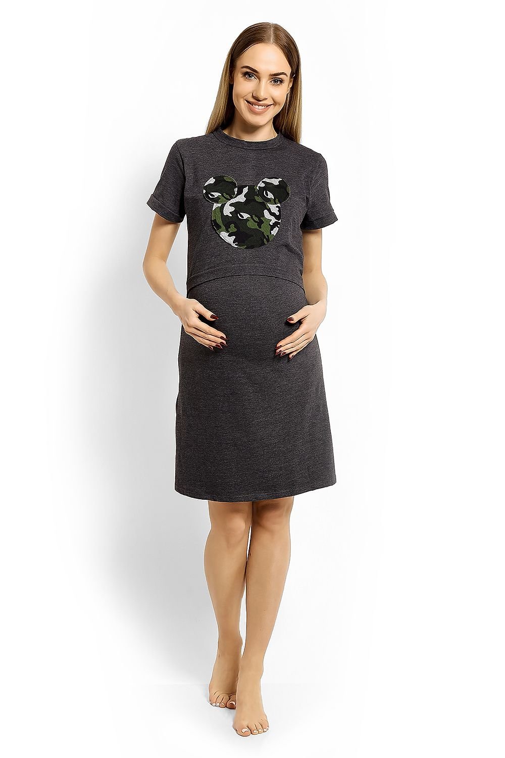 Nursing Nightshirt fra PeeKaBoo til dame fra MS StyleHaven, laget av Elastan; Bomull, farge Grå 2, størrelse L/XL, med 3-4; long ermer, perfekt til casual; dress