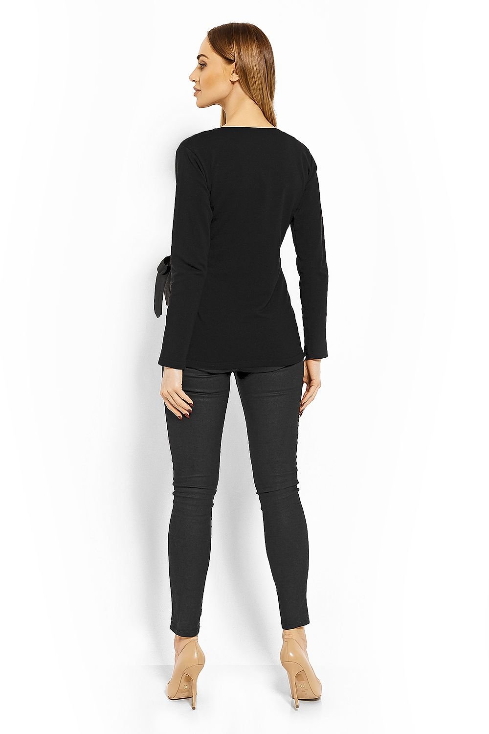 Wrap gravidbluse fra PeeKaBoo til dame fra MS StyleHaven, laget av Elastan; Bomull, farge Svart, størrelse XXL, med long ermer, perfekt til casual; dress