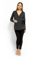 Wrap gravidbluse fra PeeKaBoo til dame fra MS StyleHaven, laget av Elastan; Bomull, farge Grå, størrelse L/XL, med long ermer, perfekt til casual; dress