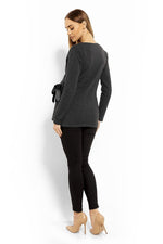 Wrap gravidbluse fra PeeKaBoo til dame fra MS StyleHaven, laget av Elastan; Bomull, farge Grå, størrelse XXL, med long ermer, perfekt til casual; dress