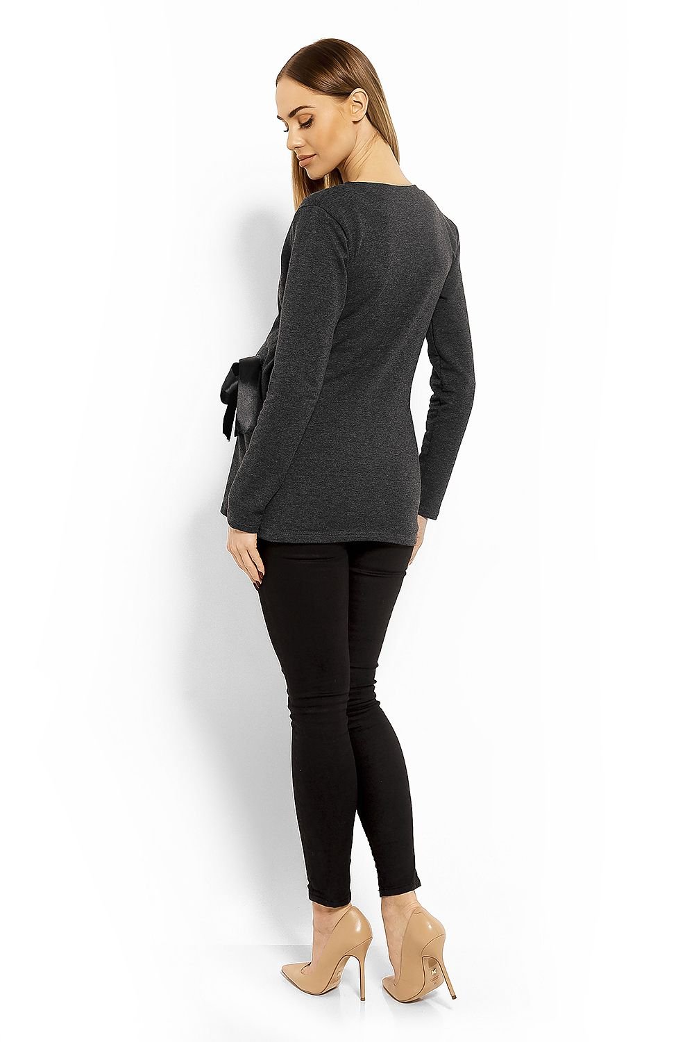 Wrap gravidbluse fra PeeKaBoo til dame fra MS StyleHaven, laget av Elastan; Bomull, farge Grå, størrelse XXL, med long ermer, perfekt til casual; dress