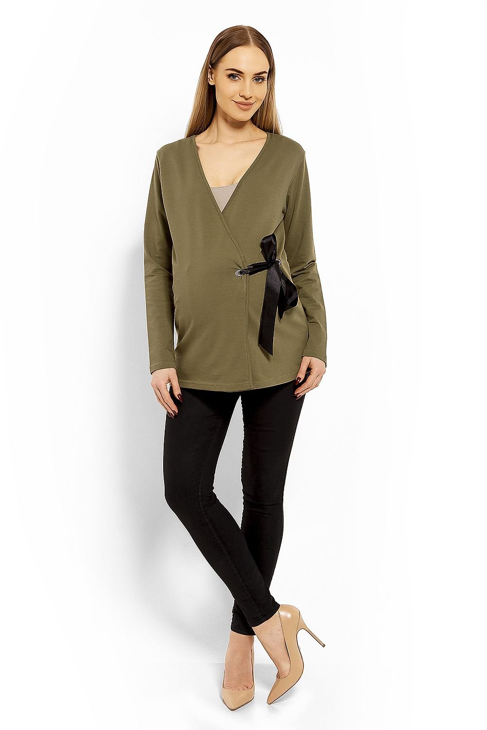 Wrap gravidbluse fra PeeKaBoo til dame fra MS StyleHaven, laget av Elastan; Bomull, farge Grønn, størrelse L/XL, med long ermer, perfekt til casual; dress