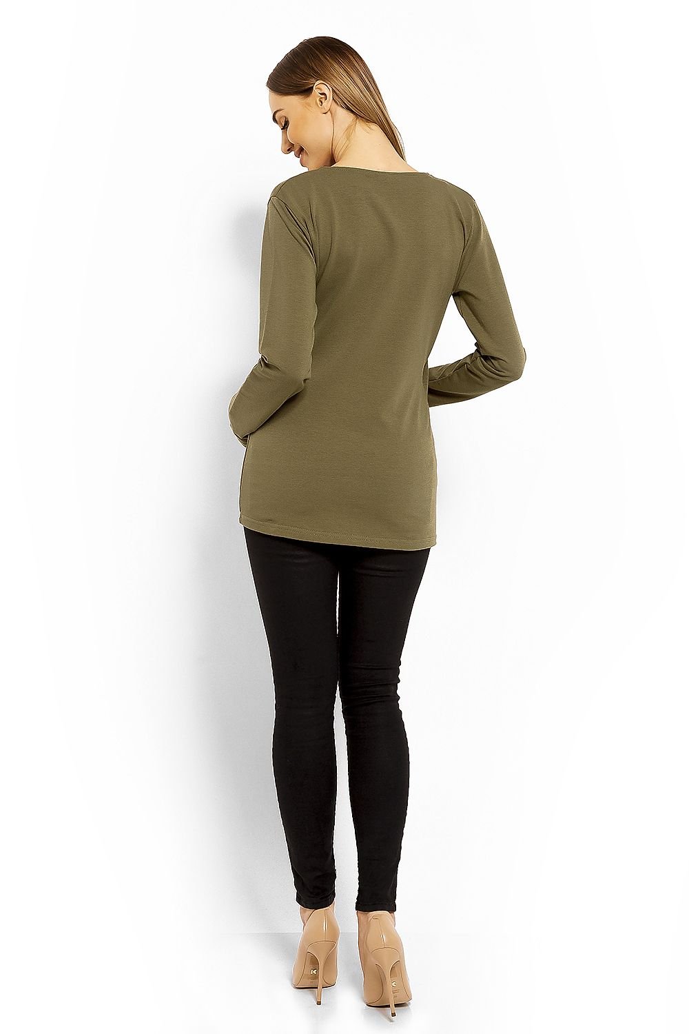 Wrap gravidbluse fra PeeKaBoo til dame fra MS StyleHaven, laget av Elastan; Bomull, farge Grønn, størrelse XXL, med long ermer, perfekt til casual; dress