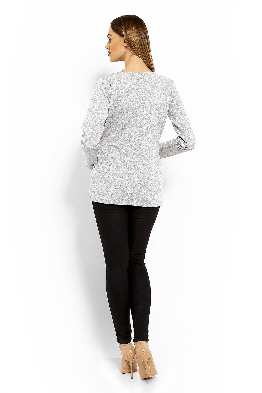 Wrap gravidbluse fra PeeKaBoo til dame fra MS StyleHaven, laget av Elastan; Bomull, farge Grå 2, størrelse XXL, med long ermer, perfekt til casual; dress