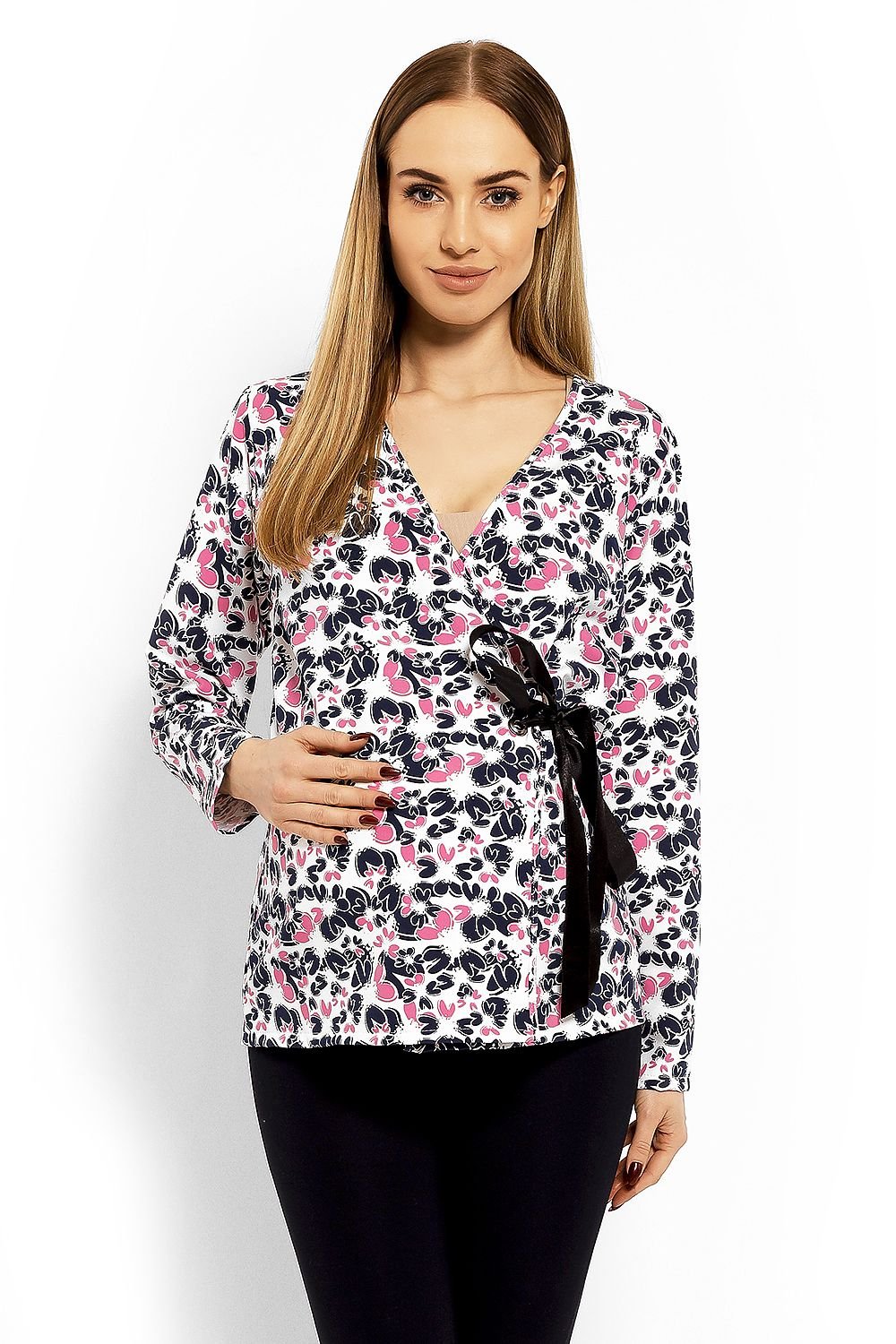 Wrap gravidbluse fra PeeKaBoo til dame fra MS StyleHaven, laget av Elastan; Bomull, farge Flerfarget 2, størrelse S/M, med long ermer, perfekt til casual; dress