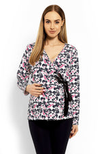 Wrap gravidbluse fra PeeKaBoo til dame fra MS StyleHaven, laget av Elastan; Bomull, farge Flerfarget 2, størrelse S/M, med long ermer, perfekt til casual; dress