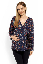 Wrap gravidbluse fra PeeKaBoo til dame fra MS StyleHaven, laget av Elastan; Bomull, farge Marineblå 2, størrelse S/M, med long ermer, perfekt til casual; dress