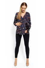 Wrap gravidbluse fra PeeKaBoo til dame fra MS StyleHaven, laget av Elastan; Bomull, farge Marineblå 2, størrelse L/XL, med long ermer, perfekt til casual; dress