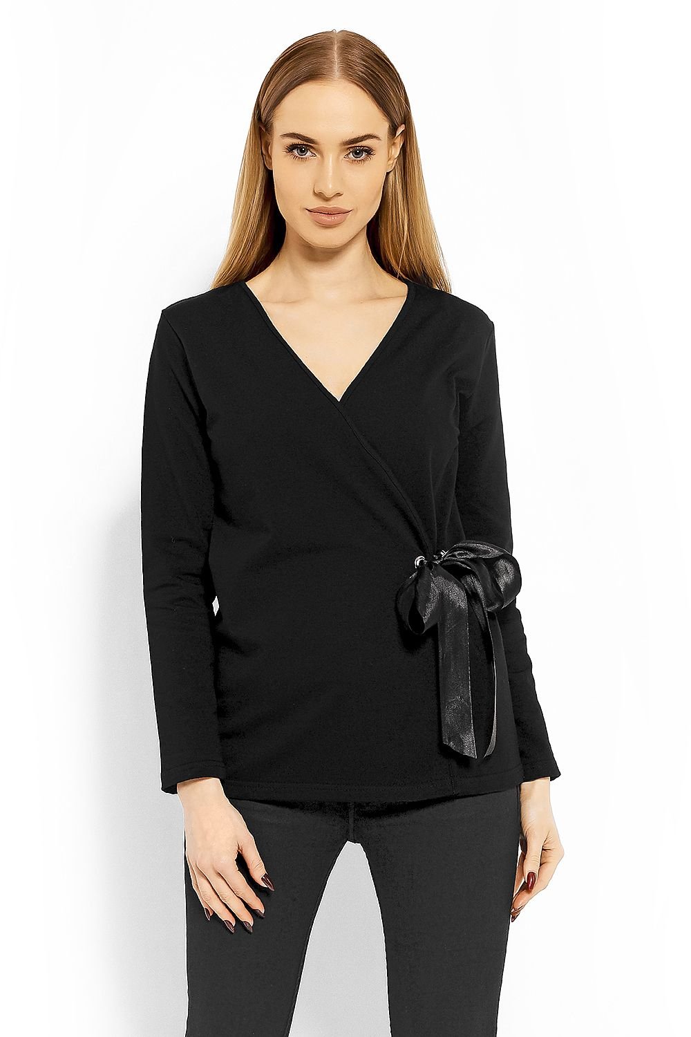 Wrap gravidbluse fra PeeKaBoo til dame fra MS StyleHaven, laget av Elastan; Bomull, farge Svart 2, størrelse S/M, med long ermer, perfekt til casual; dress