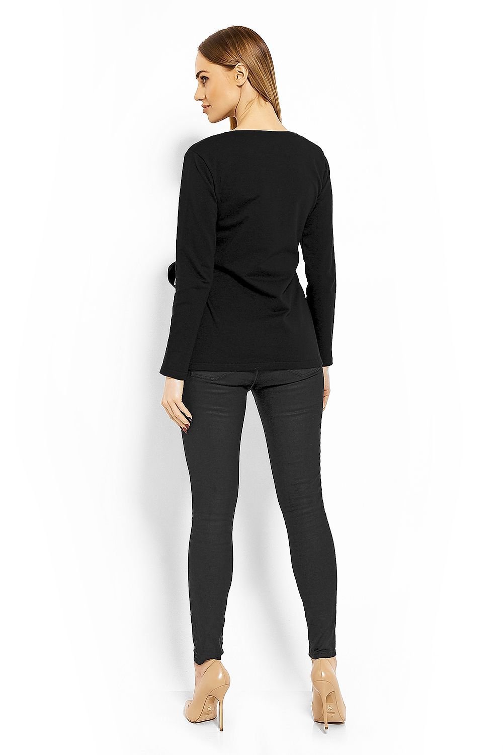 Wrap gravidbluse fra PeeKaBoo til dame fra MS StyleHaven, laget av Elastan; Bomull, farge Svart 2, størrelse XXL, med long ermer, perfekt til casual; dress