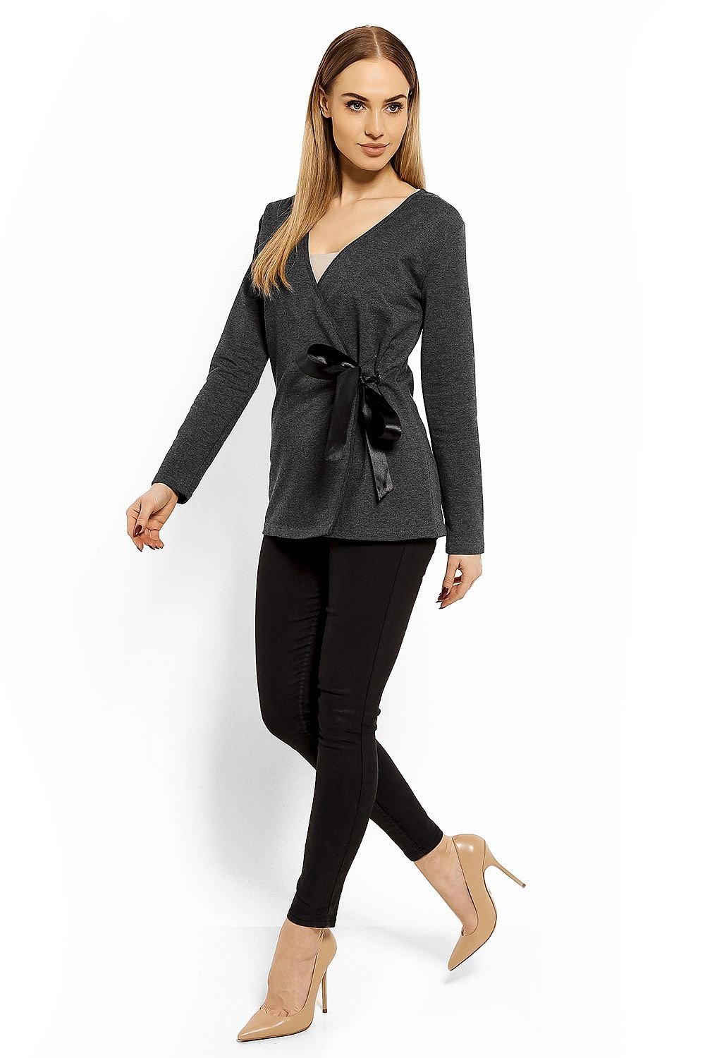 Wrap gravidbluse fra PeeKaBoo til dame fra MS StyleHaven, laget av Elastan; Bomull, farge Grå 3, størrelse XXL, med long ermer, perfekt til casual; dress