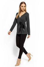 Wrap gravidbluse fra PeeKaBoo til dame fra MS StyleHaven, laget av Elastan; Bomull, farge Grå 3, størrelse XXL, med long ermer, perfekt til casual; dress