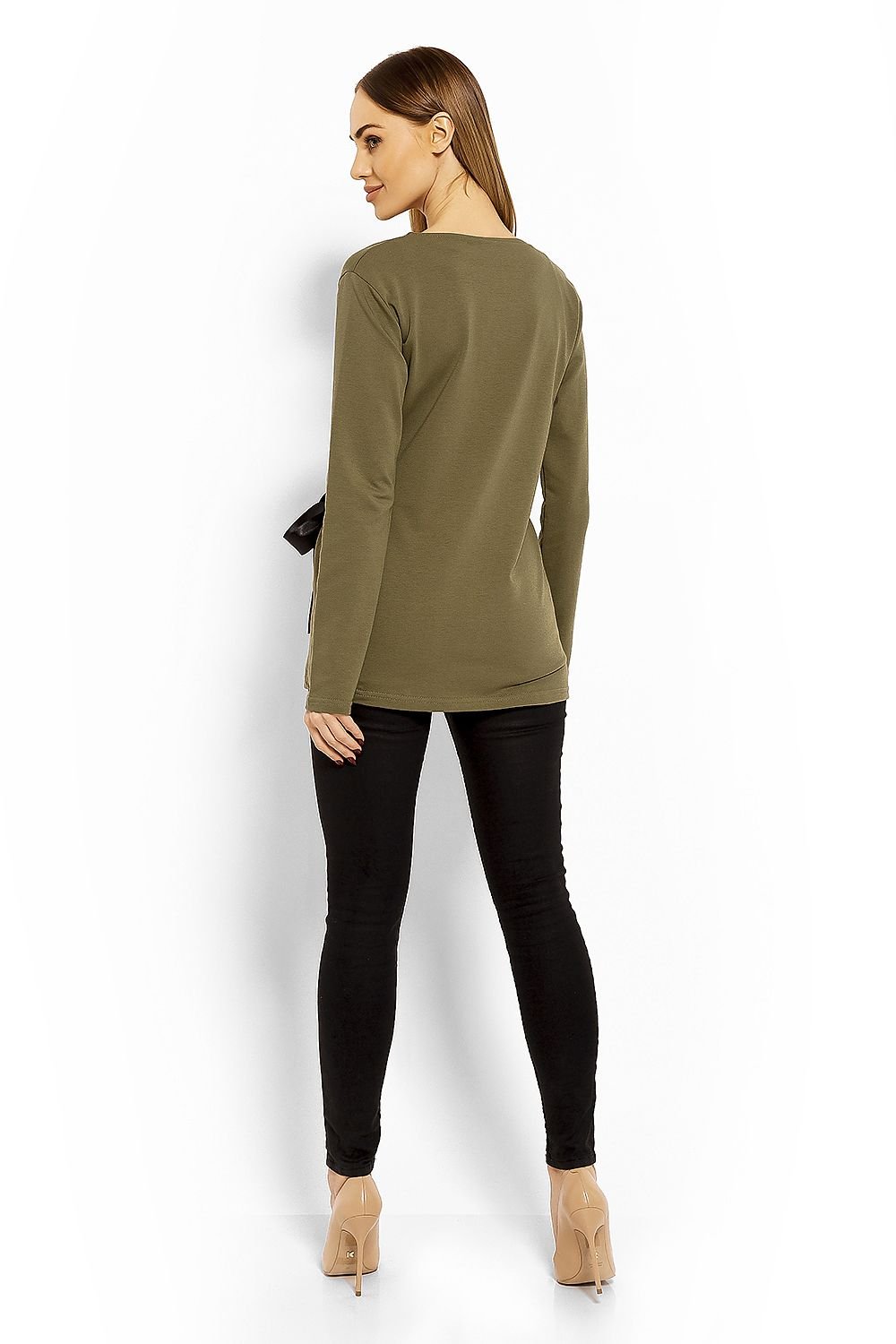 Wrap gravidbluse fra PeeKaBoo til dame fra MS StyleHaven, laget av Elastan; Bomull, farge Grønn 2, størrelse XXL, med long ermer, perfekt til casual; dress