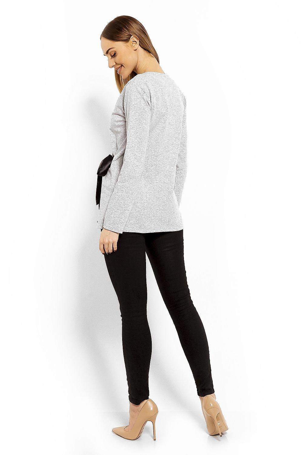 Wrap gravidbluse fra PeeKaBoo til dame fra MS StyleHaven, laget av Elastan; Bomull, farge Grå 4, størrelse XXL, med long ermer, perfekt til casual; dress