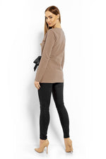 Wrap gravidbluse fra PeeKaBoo til dame fra MS StyleHaven, laget av Elastan; Bomull, farge beige 2, størrelse XXL, med long ermer, perfekt til casual; dress