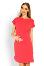Asymmetry Charm gravidkjole - PeeKaBoo til dame fra MS StyleHaven, laget av Elastan; Bomull, farge Rød, størrelse S/M, med other; cap; short ermer, perfekt til casual; dress