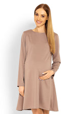 Trapesformet fødselskjole fra PeeKaBoo til dame fra MS StyleHaven, laget av polyester; Viskose, farge beige 2, størrelse S/M, med long ermer, perfekt til casual; dress