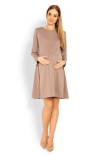 Trapesformet fødselskjole fra PeeKaBoo til dame fra MS StyleHaven, laget av polyester; Viskose, farge beige 2, størrelse L/XL, med long ermer, perfekt til casual; dress