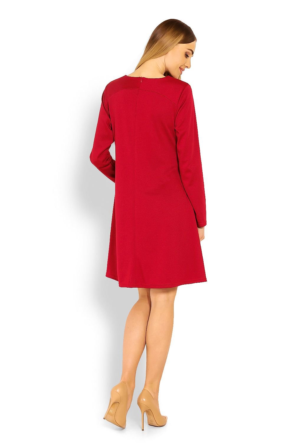 Trapesformet fødselskjole fra PeeKaBoo til dame fra MS StyleHaven, laget av polyester; Viskose, farge Rød, størrelse XXL, med long ermer, perfekt til casual; dress