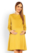 Trapesformet fødselskjole fra PeeKaBoo til dame fra MS StyleHaven, laget av polyester; Viskose, farge Gul, størrelse S/M, med long ermer, perfekt til casual; dress