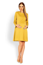 Trapesformet fødselskjole fra PeeKaBoo til dame fra MS StyleHaven, laget av polyester; Viskose, farge Gul, størrelse L/XL, med long ermer, perfekt til casual; dress