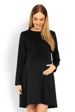 Trapesformet fødselskjole fra PeeKaBoo til dame fra MS StyleHaven, laget av polyester; Viskose, farge Svart, størrelse S/M, med long ermer, perfekt til casual; dress