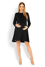 Trapesformet fødselskjole fra PeeKaBoo til dame fra MS StyleHaven, laget av polyester; Viskose, farge Svart, størrelse L/XL, med long ermer, perfekt til casual; dress