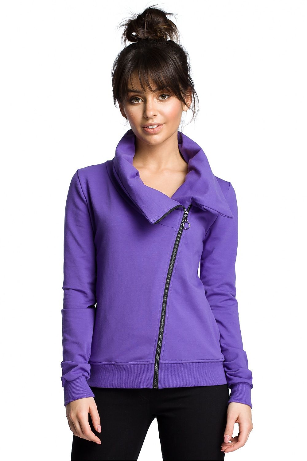 Sporty Genser med høy krage - BeWear til dame fra MS StyleHaven, laget av Bomull, farge Fiolett, størrelse s, med long ermer, perfekt til dress
