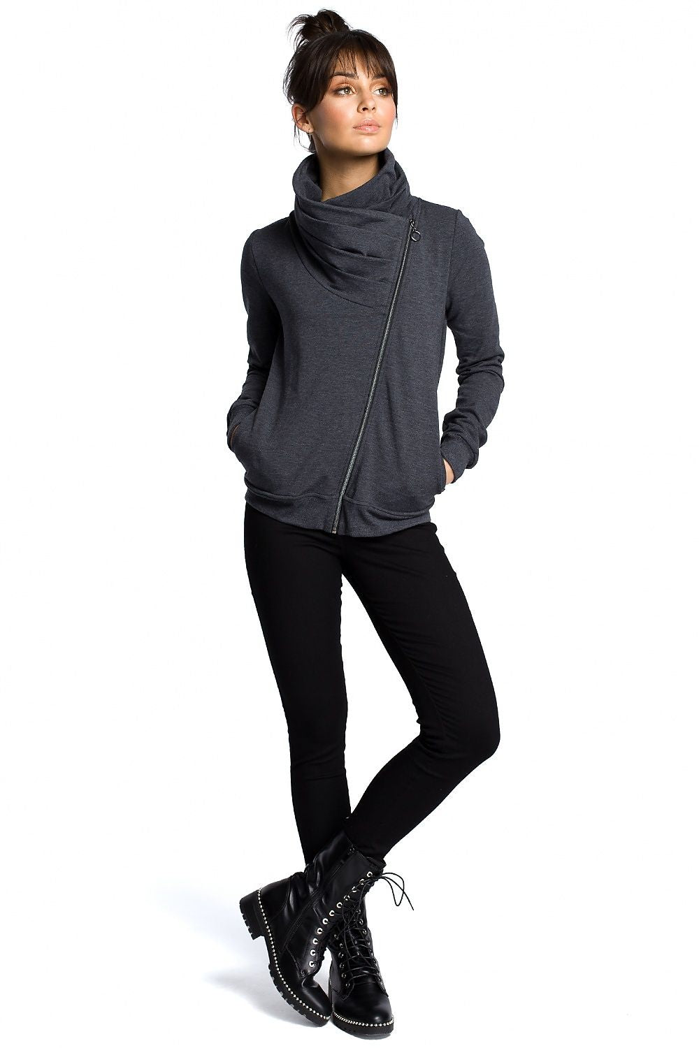 Sporty Genser med høy krage - BeWear til dame fra MS StyleHaven, laget av Bomull, farge Fiolett, størrelse XXL, med long ermer, perfekt til dress