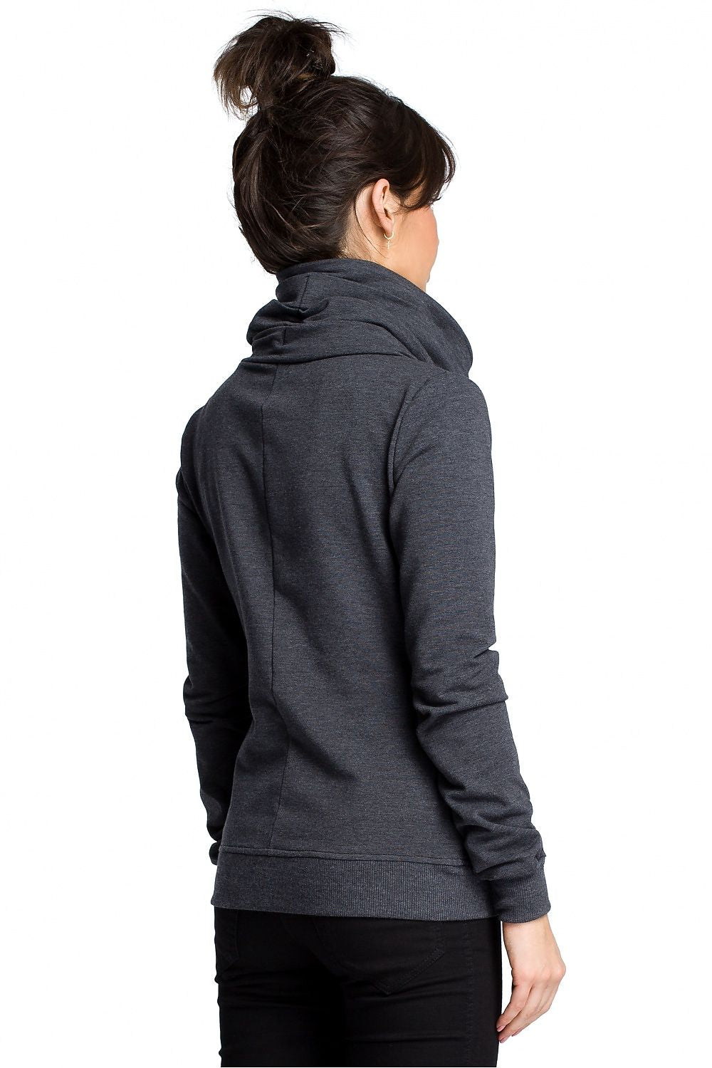 Sporty Genser med høy krage - BeWear til dame fra MS StyleHaven, laget av Bomull, farge Grå, størrelse s, med long ermer, perfekt til dress