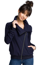 Sporty Genser med høy krage - BeWear til dame fra MS StyleHaven, laget av Bomull, farge Grå, størrelse M, med long ermer, perfekt til dress