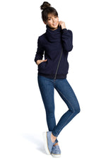 Sporty Genser med høy krage - BeWear til dame fra MS StyleHaven, laget av Bomull, farge Grå, størrelse L, med long ermer, perfekt til dress