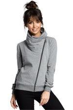 Sporty Genser med høy krage - BeWear til dame fra MS StyleHaven, laget av Bomull, farge Grå, størrelse XXL, med long ermer, perfekt til dress