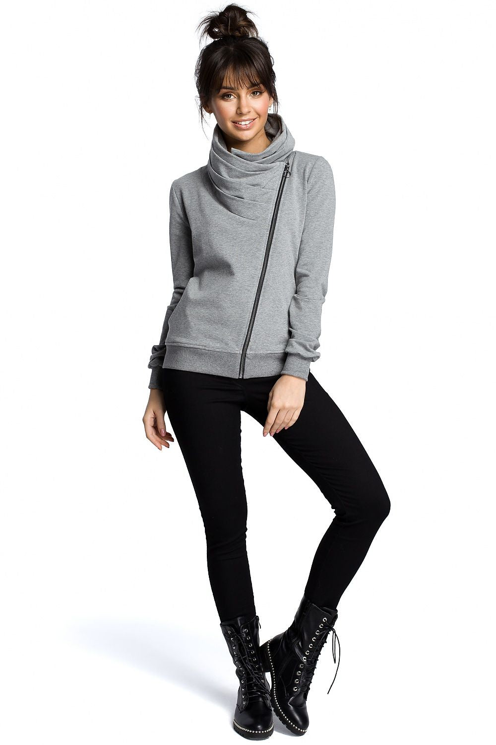 Sporty Genser med høy krage - BeWear til dame fra MS StyleHaven, laget av Bomull, farge Fiolett 2, størrelse s, med long ermer, perfekt til dress