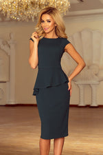 Midi-cocktailkjole fra Numoco – asymmetrisk baskisk design for flatterende passform til dame fra MS StyleHaven, laget av polyester, farge Grønn, størrelse S, med short ermer, perfekt til casual; dress
