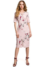 Klassisk Dagkjole Moe til dame fra MS StyleHaven, laget av polyester, farge Rosa, størrelse s, med short ermer, knee lengde, kjolestil a-line, perfekt til casual; dress