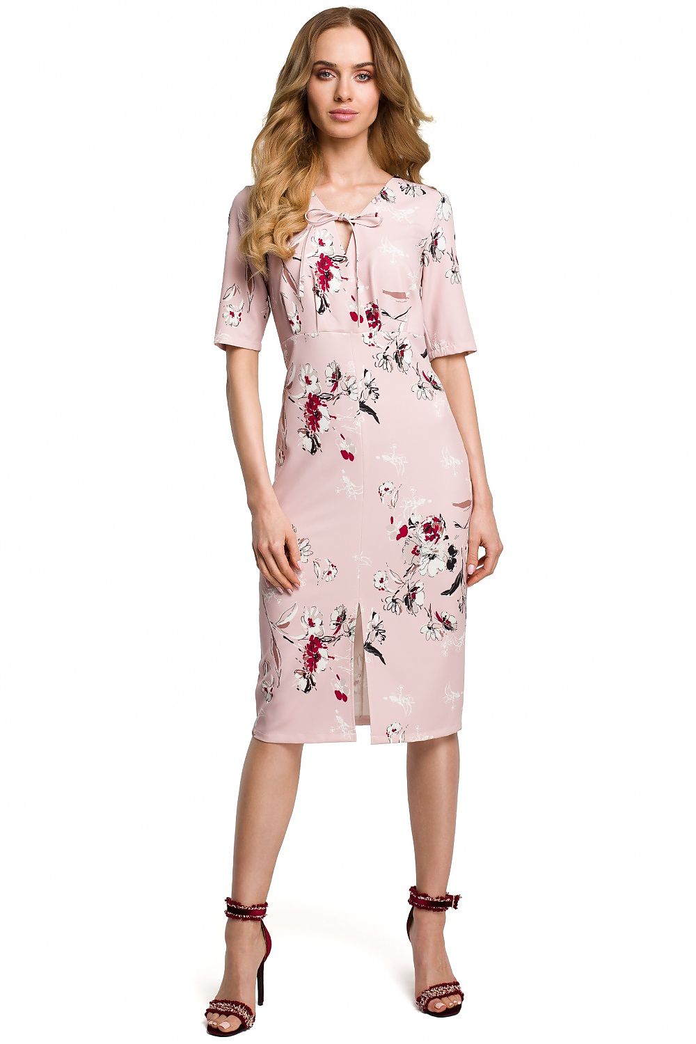 Klassisk Dagkjole Moe til dame fra MS StyleHaven, laget av polyester, farge Rosa, størrelse s, med short ermer, knee lengde, kjolestil a-line, perfekt til casual; dress